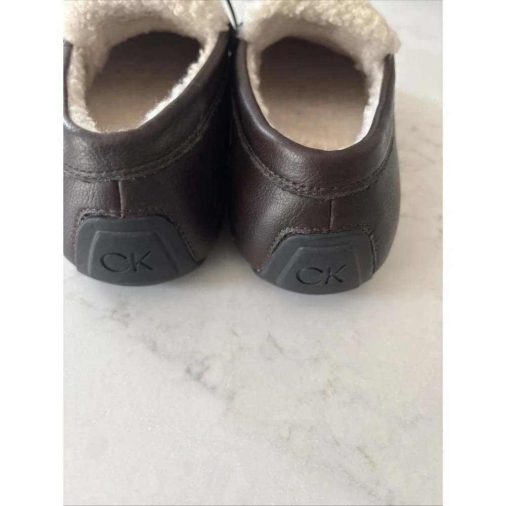 Calvin‎ Klein Mens Brown Faux Leather Sherpa Lined Slip-On Moccasin Slippers 7.5